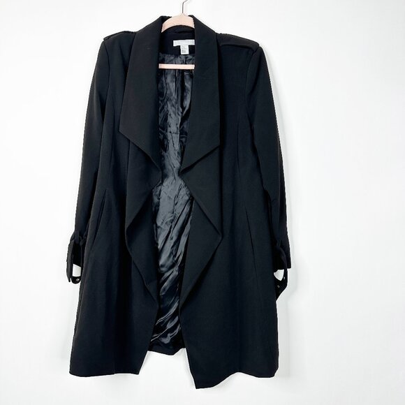 2/$30 H&M Waterfall Ruffle Trench Coat Black 10 #A0389 TRB2 - Picture 3 of 7